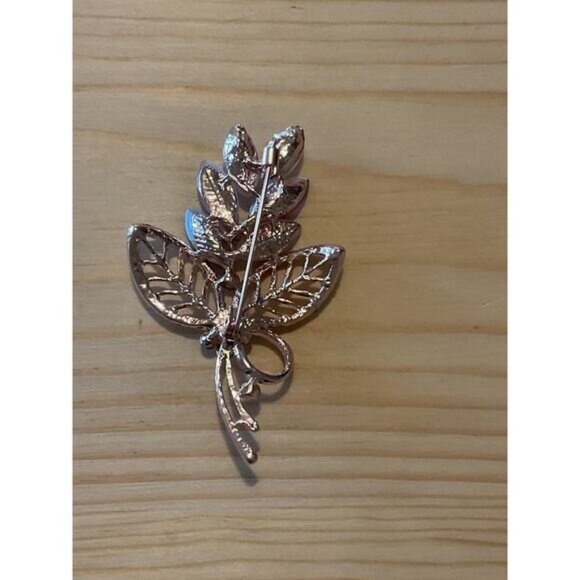 Crystal Rhinestone Floral Brooch Pin With Pink & Blue Gemstones - Picture 3 of 3